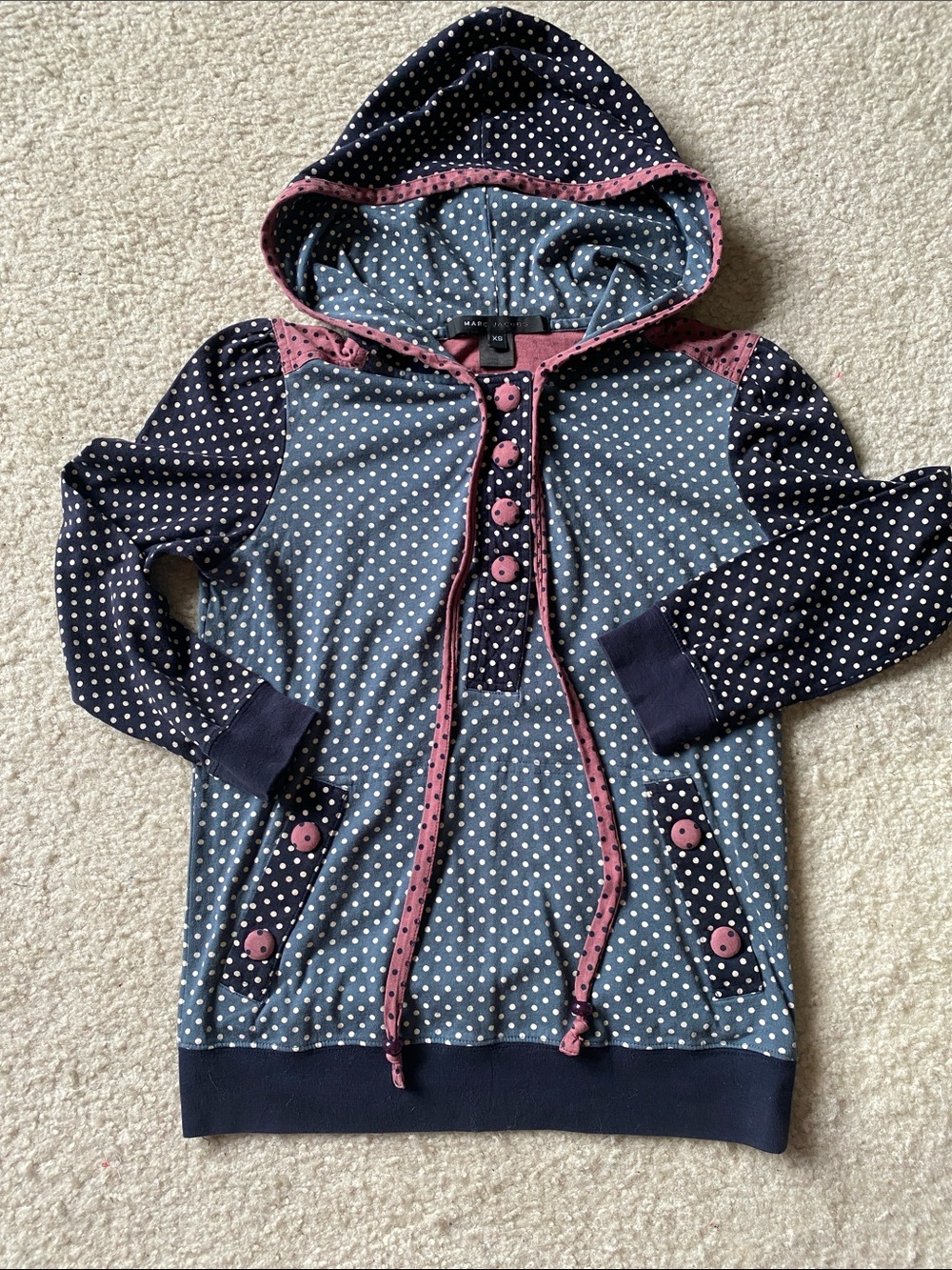 Marc Jacobs cotton jersey hooded top with snap buttons, kangaroo pocket